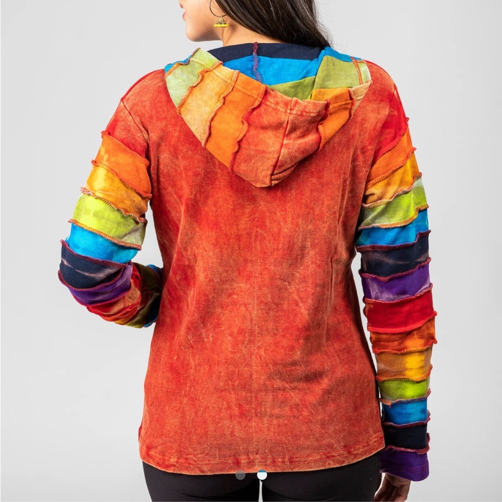 Windhorse Colorful Rainbow Patchwork Ruffle Sleev… - image 2